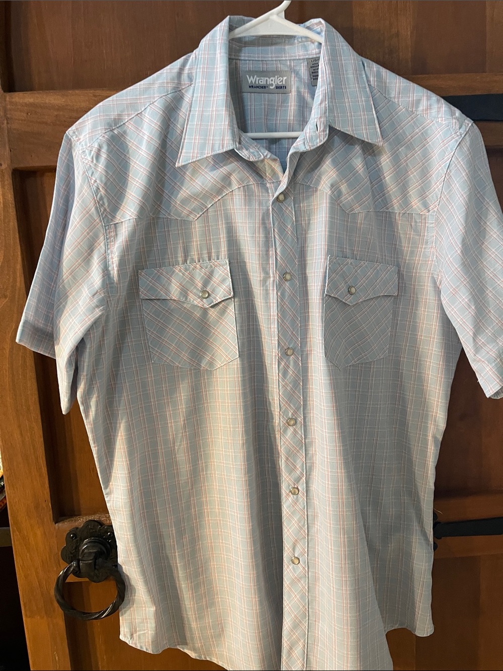 Wrangler Light Blue & White Plaid Short-Sleeve Western Shirt